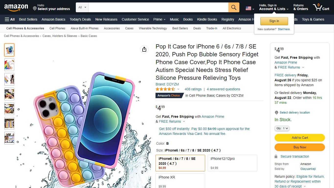 Amazon.com: Pop It Case for iPhone 6 / 6s / 7/8 / SE 2020, Push Pop ...