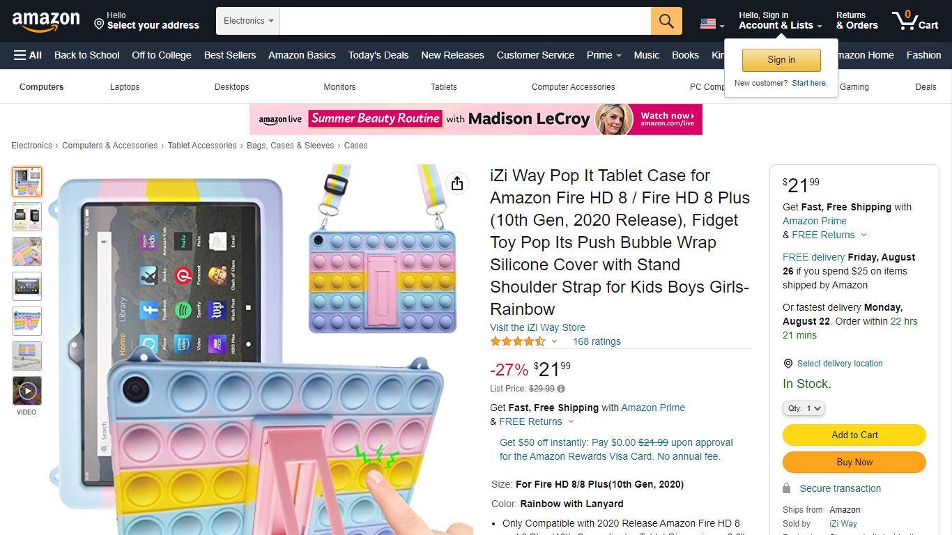 Amazon.com: iZi Way Pop It Tablet Case for Amazon Fire HD 8 / Fire HD 8 ...